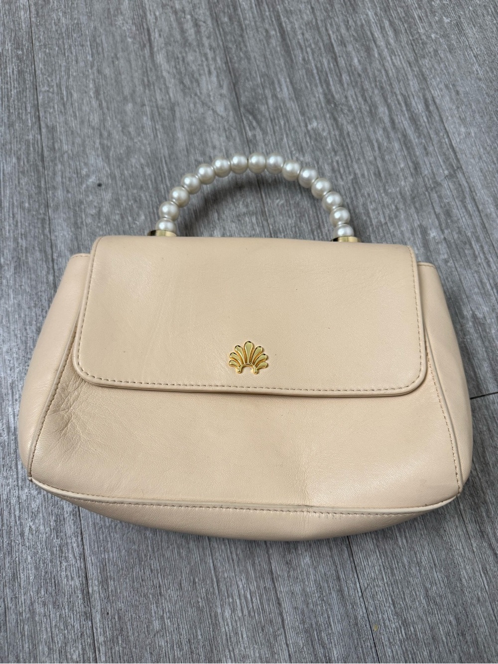 Lele Sadoughi Tabitha Pearl Handle Leather Bag Cream Coquette Bridal